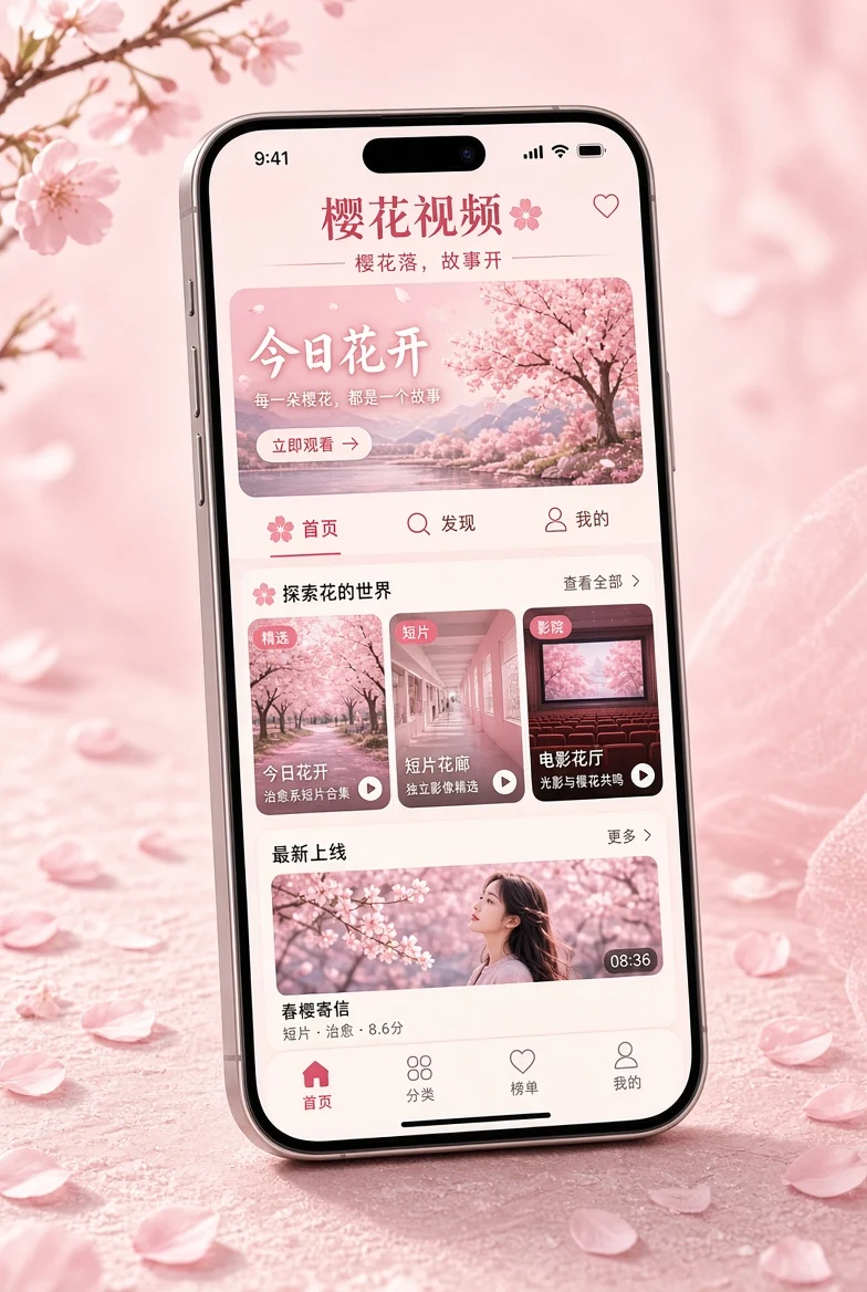 樱花视频APP界面示意